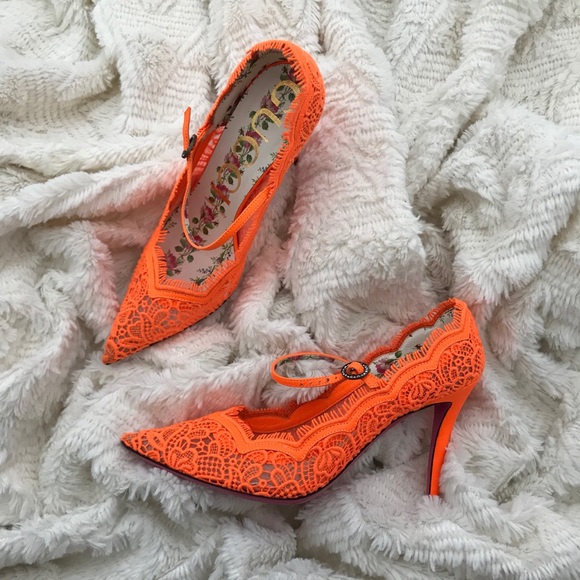 Gucci Shoes - Brand new Gucci neon orange lace pumps